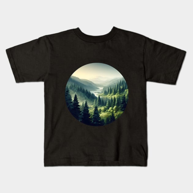 Low Poly Dark Forest Kids T-Shirt by Antipodal point